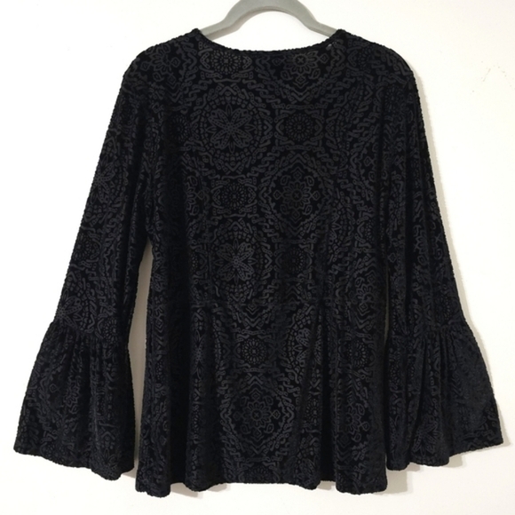 STYLE & CO Black Velvet Burnout Long Sleeve, Bell Sleeves, Witchy Whimsigoth, M - Picture 9 of 16